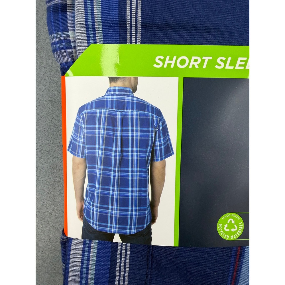 Chaps Easy Care Shirt Mens XXL Blue Plaid Short Sleeve Classic Fit Button Down - Picture 4 of 6